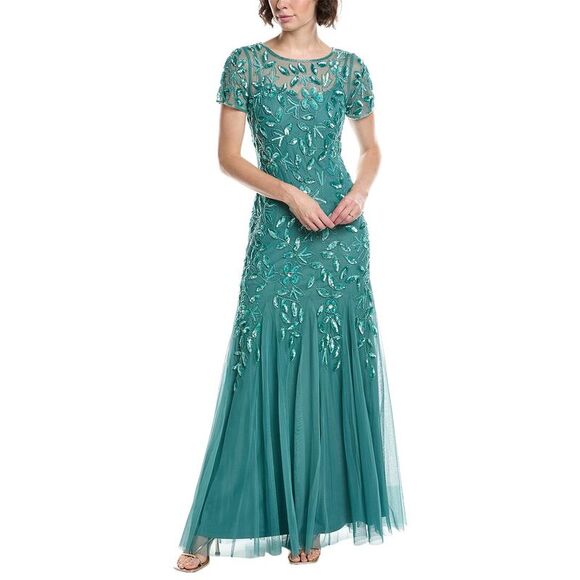 Adrianna Papell Teal Embroidered Midi Dress - Picture 1 of 3